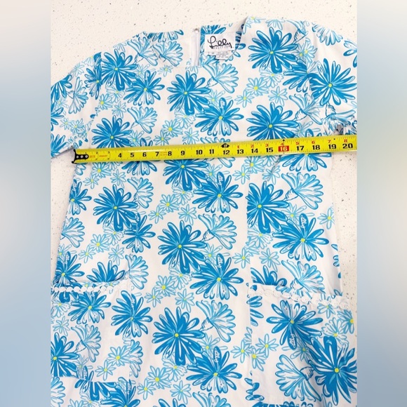 Vintage Lilly Pulitzer Blue Floral Cotton Shift Dress Size 10 Pockets - Picture 8 of 9